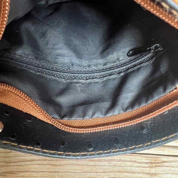 Vintage Genuine Ostrich Leather Borse in Pelle Crossbody Handbag Black Cognac - Picture 8 of 13